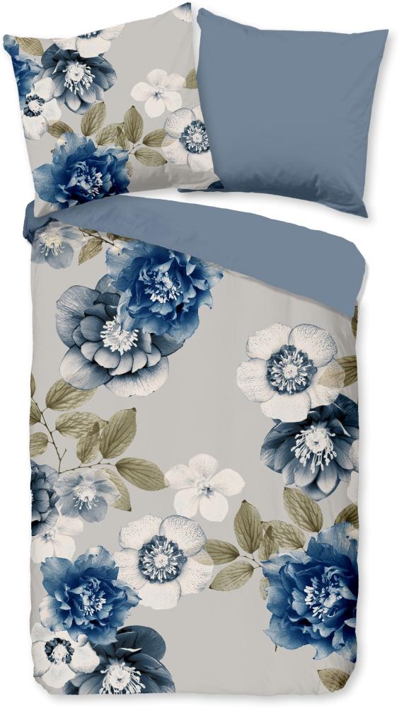 Good Morning Flanell Bettwäsche 155x220 Gabin Blüten Blumen Blätter blau 31076 Bild 1