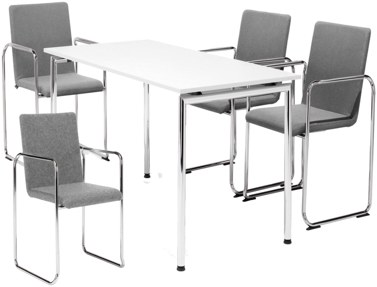 Set Konferenztisch 140cm x 70cm mit 4 Schwingstühlen, Polster Grau Bild 1