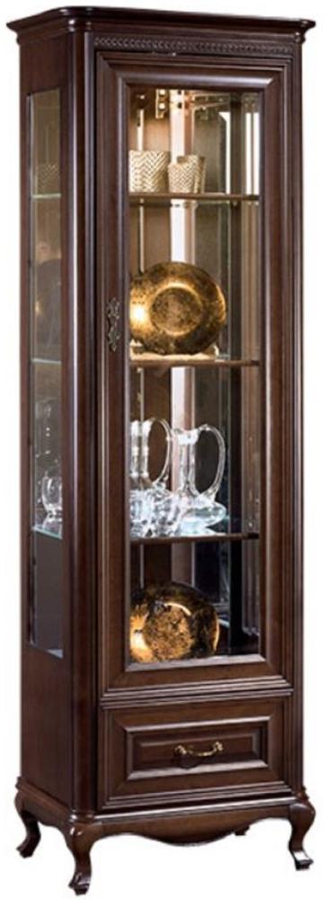 Casa Padrino Luxus Jugendstil Vitrinenschrank Dunkelbraun 66,2 x 46,1 x H. 206,6 cm - Beleuchteter Wohnzimmerschrank mit Glastür und Schublade - Wohnzimmermöbel Bild 1