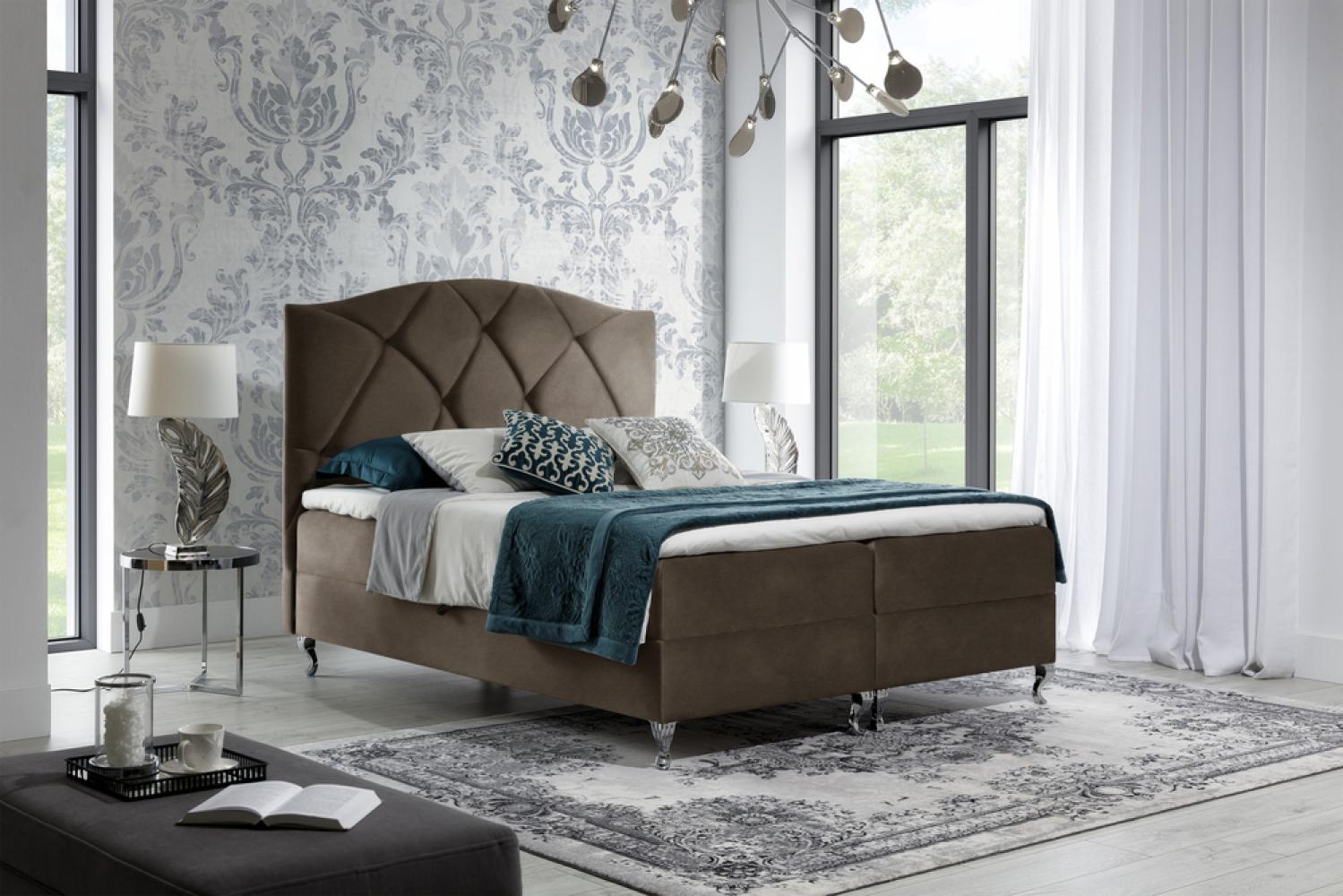 Stylefy 'Blanco' Boxspringbett Velours Braun 140 x 200 cm Bild 1