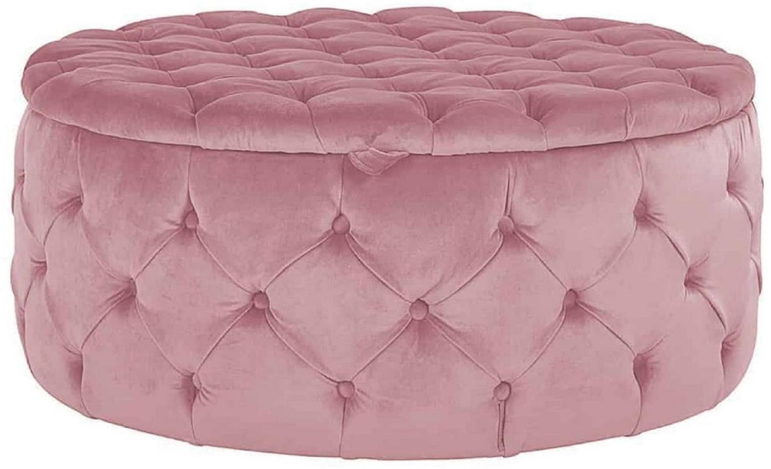 Casa Padrino Luxus Chesterfield Rundhocker Rosa Ø 100 x H. 45 cm - Runder Samt Sitzhocker mit Stauraum - Schlafzimmer Möbel Bild 1