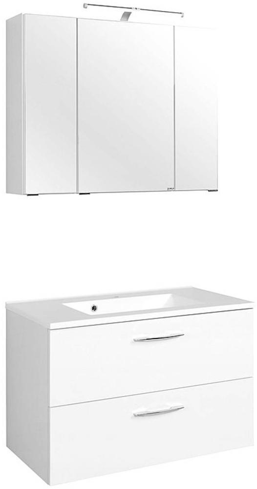 Bad-Set 3-tlg. 'Portofino' mit LED-Beleuchtung und Waschbecken, Weiß, 80 cm Bild 1