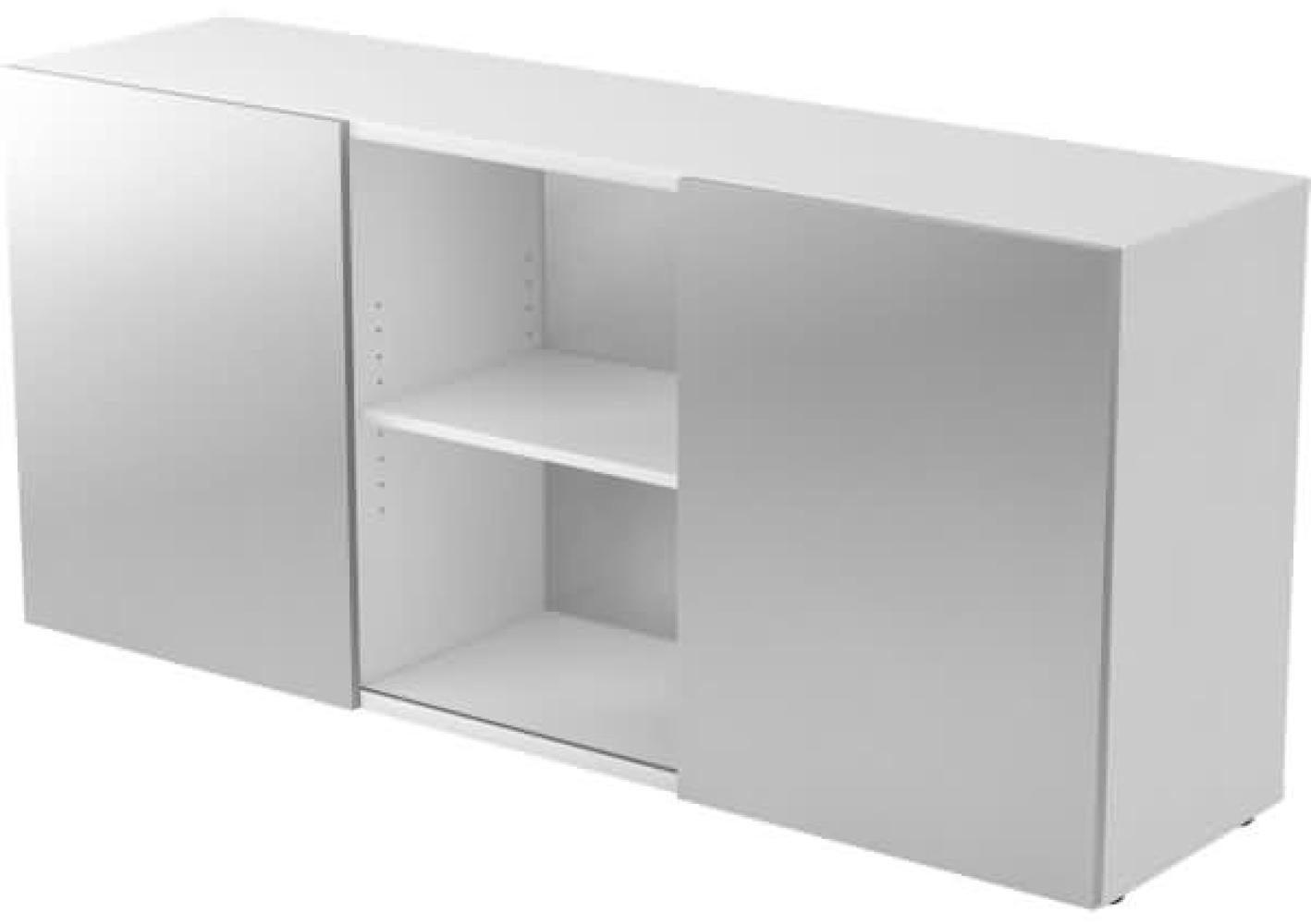 Sideboard 2 Ordnerhöhen, mit Schiebetüren, Weiß / Silber Bild 1