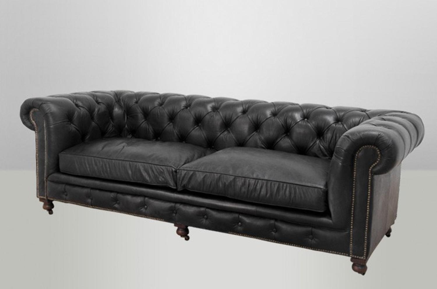 Chesterfield Luxus Echt Leder Sofa 3 Sitzer Vintage Leder von Casa Padrino Old Saddle Black Bild 1
