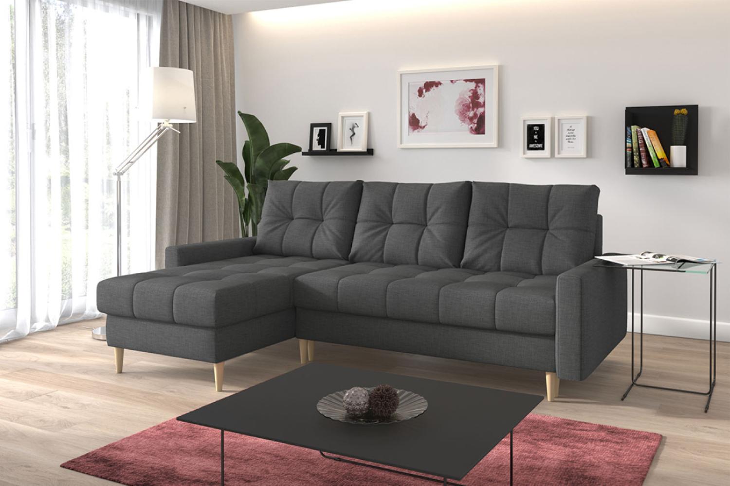 Ecksofa SCANDI L-form Sofa Mit Schlaffunktion Wohnlandschaft Wohnzimmer L Couch - Graphit Stoff Bild 1
