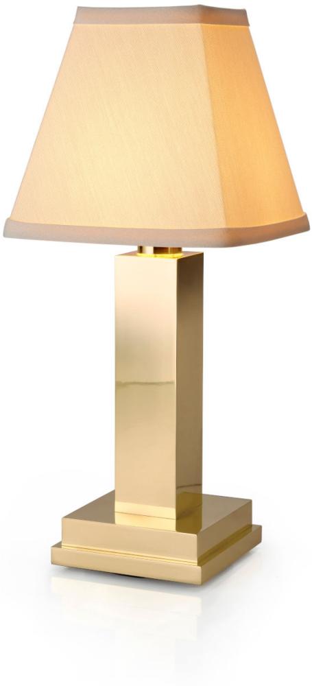 NEOZ kabellose Akku-Tischleuchte ALBERT UNO LED-Lampe dimmbar 1 Watt 27,5x12 cm Messing, poliert mit Lampenschirm aus Baumwolle Bild 1