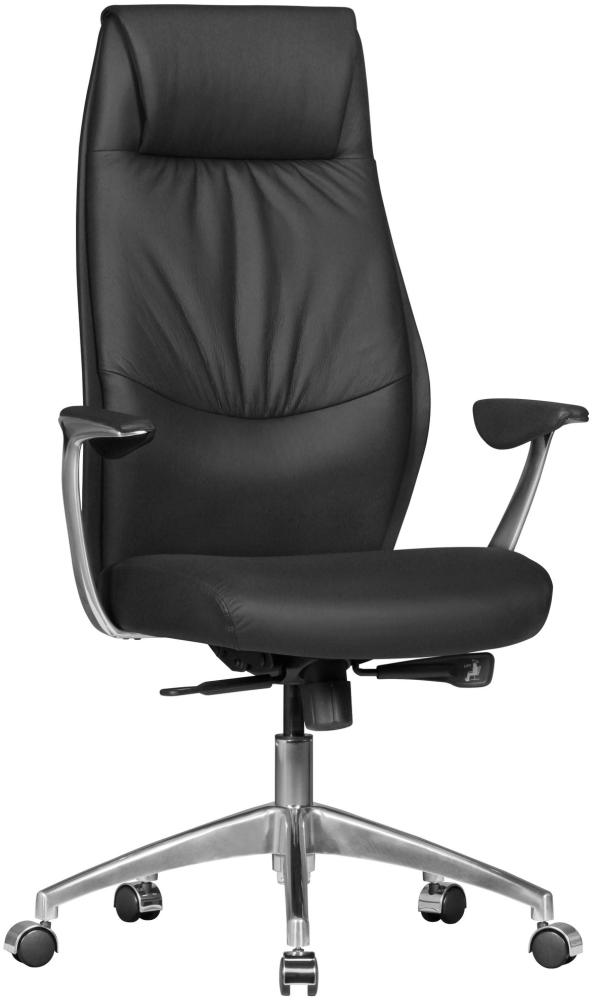 KADIMA DESIGN Chefsessel TEMZA - Exklusiver Bürostuhl aus Echtleder und Aluminium für höchsten Komfort und Stil. Farbe: Schwarz Bild 1