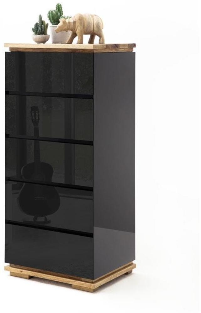 Kommode Chiaro schwarz Hochglanz Lack und Eiche / Asteiche massiv 51 x 115 cm Bild 1