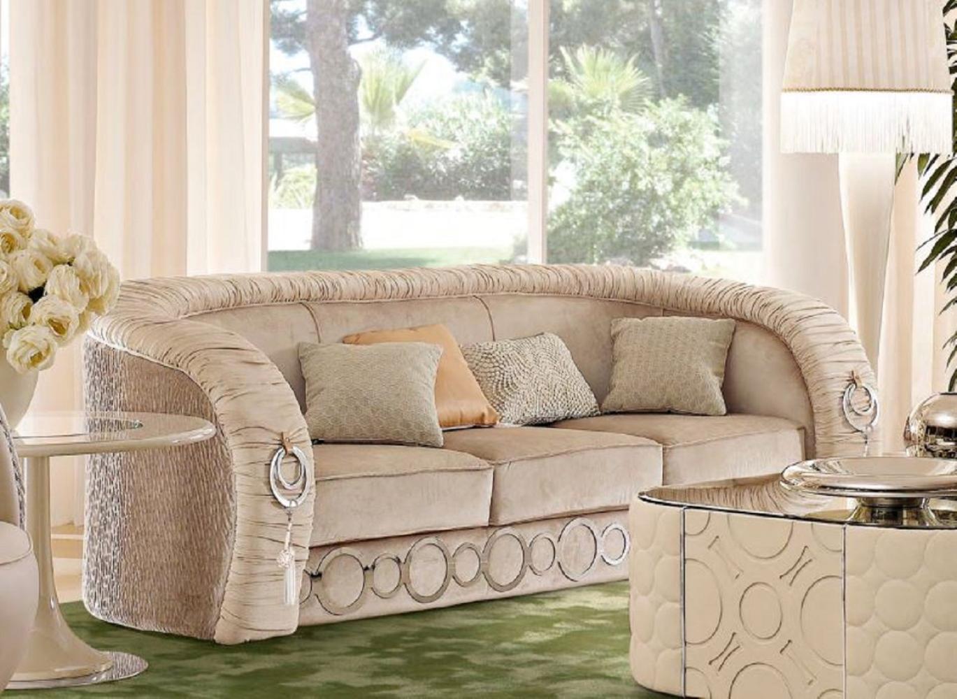 Casa Padrino Luxus Sofa mit Metall Ornamenten Beige / Silber 260 x 103 x H. 80 cm - Luxus Wohnzimmer & Hotel Möbel - Erstklassische Qualität - Made in Italy Bild 1