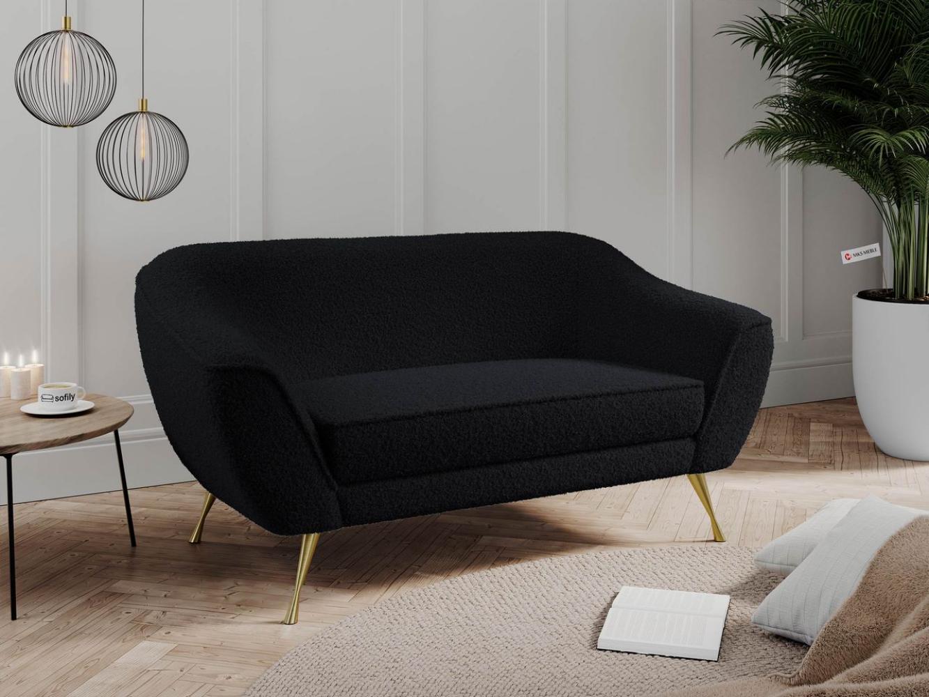 Klassisches Sofa aus Bouclé-Stoff mit goldenen Beinen - BUKLI - 2 Sitzer - Schwarz Boucle Bild 1