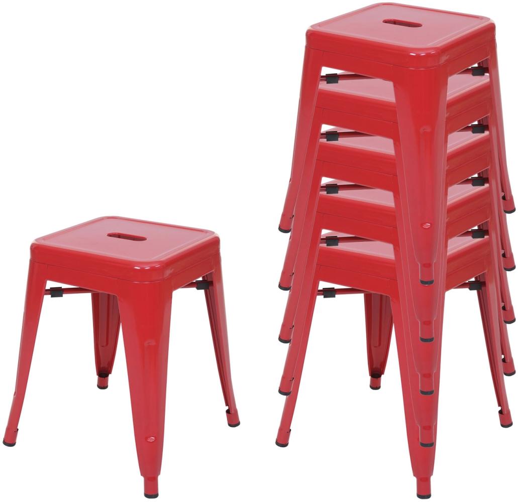 6er-Set Hocker HWC-A73, Metallhocker Sitzhocker, Metall Industriedesign stapelbar ~ rot Bild 1