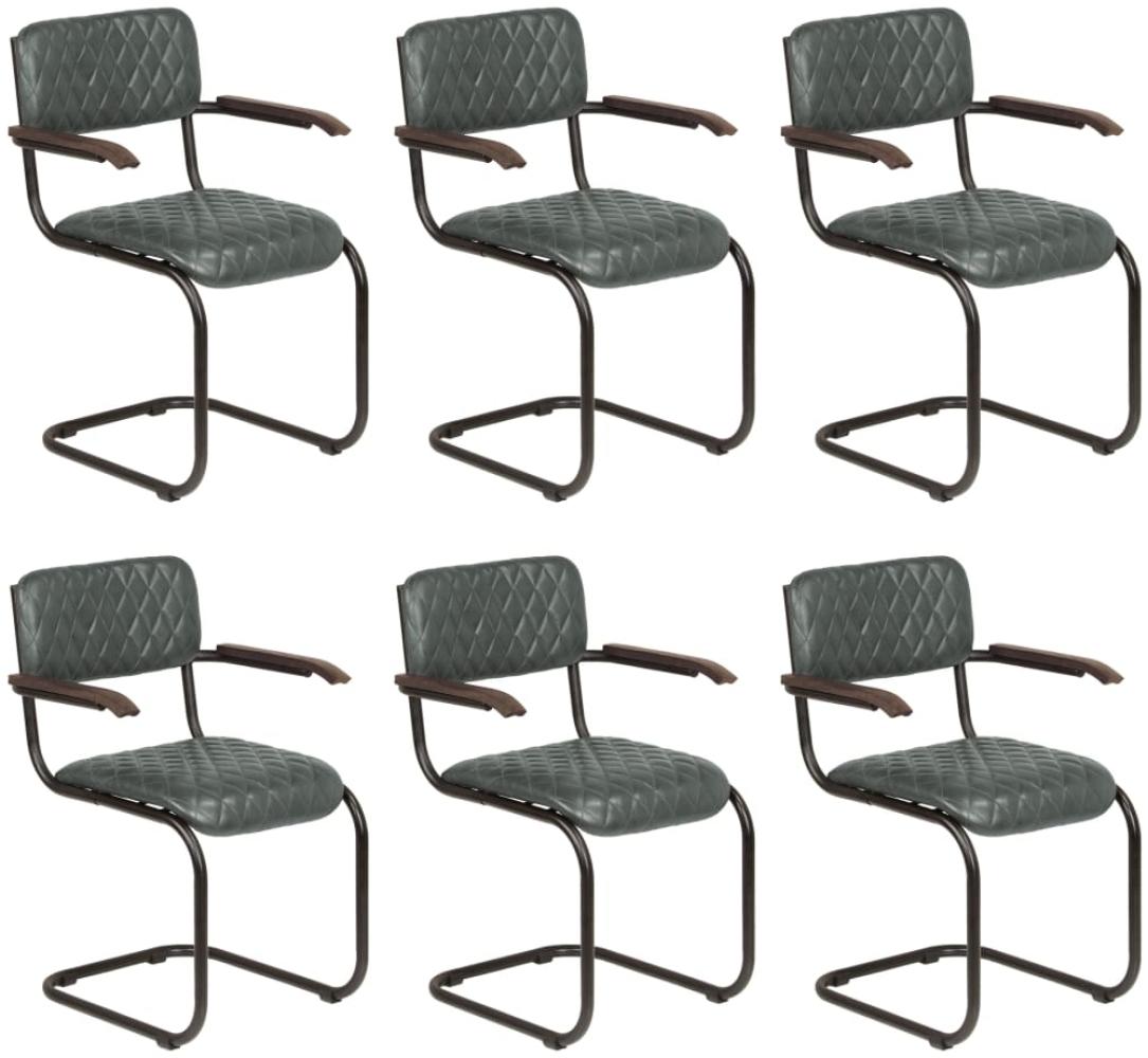 vidaXL Esszimmerstühle mit Armlehnen 6 Stk. Echtleder Grau Bild 1