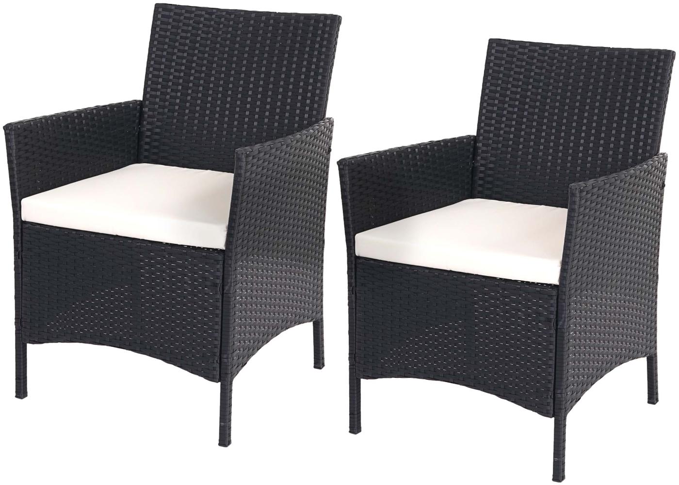 2er-Set Poly-Rattan Gartensessel Halden, Korbsessel ~ anthrazit, Kissen creme Bild 1