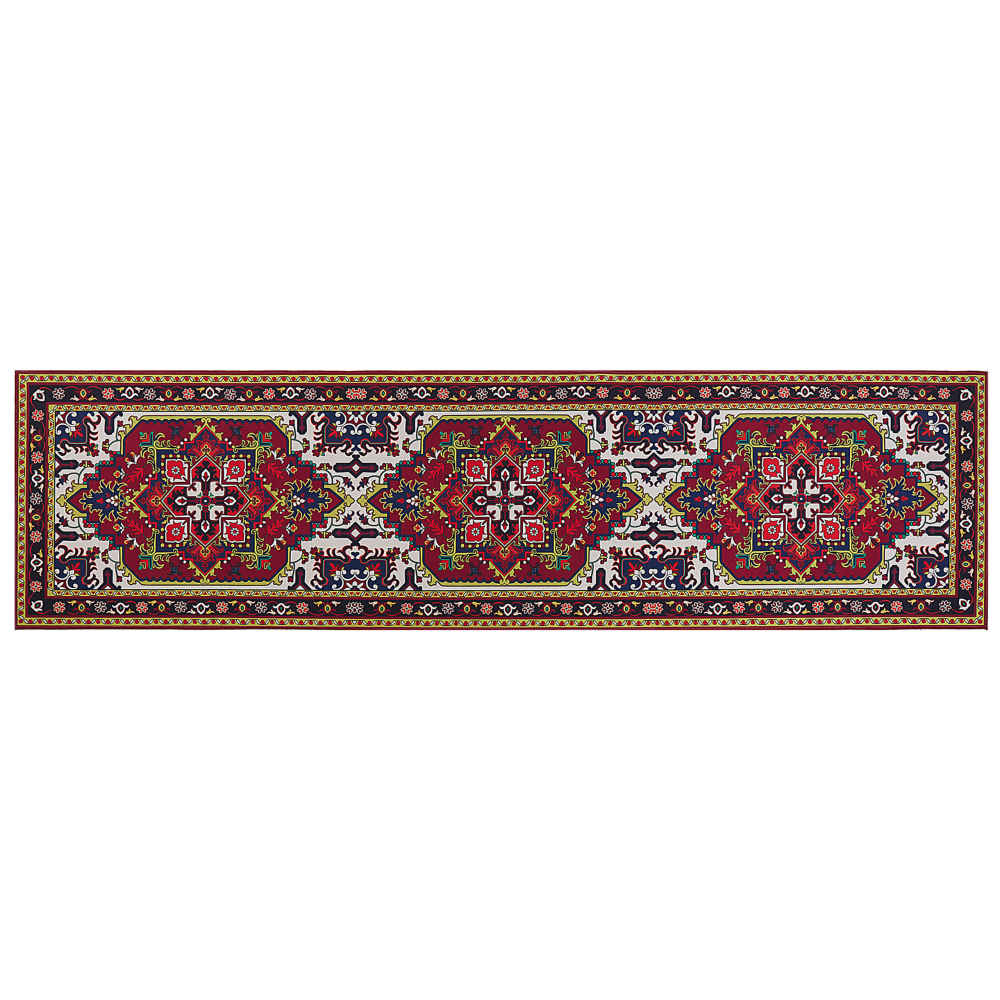 Teppich rot 80 x 300 cm orientalisches Muster Kurzflor COLACHEL Bild 1