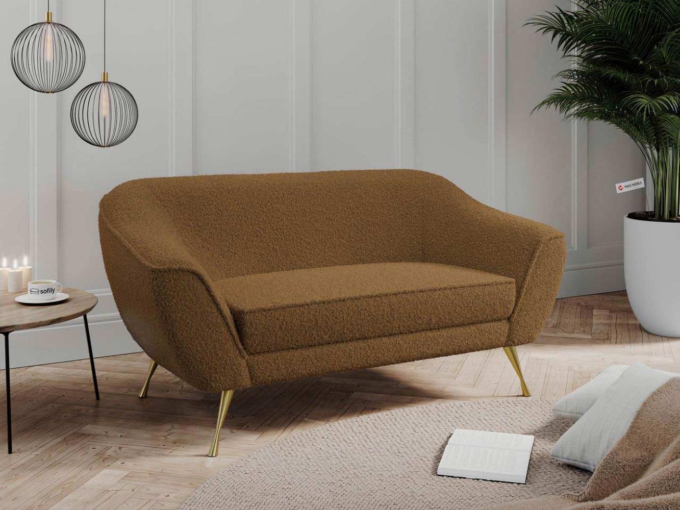 Klassisches Sofa aus Bouclé-Stoff mit goldenen Beinen - BUKLI - 2 Sitzer - Braun Boucle Bild 1