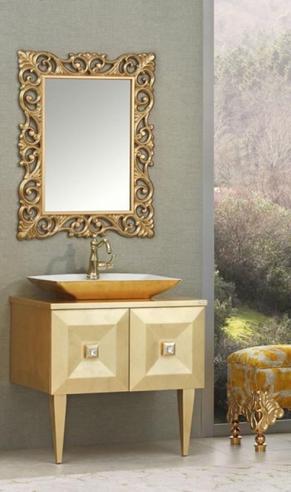 Casa Padrino Luxus Barock Badezimmer Set Gold - Waschtisch mit Waschbecken und Wandspiegel - Barock Badezimmermöbel - Edel & Prunkvoll Bild 1