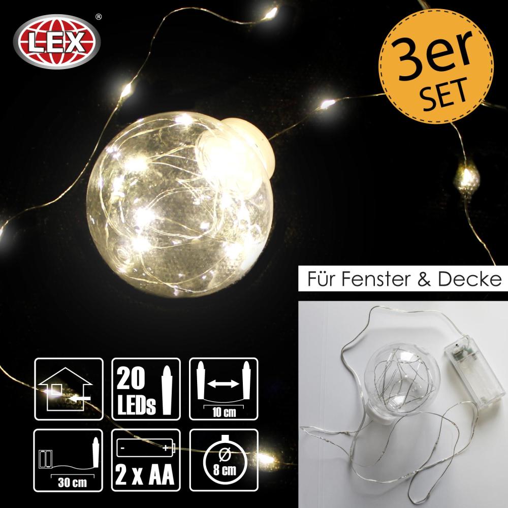 LED Kugel Lichterkette 3er Set 20 Micro LED Ø 8cm warmweiß Batterie Lichterkugel Bild 1