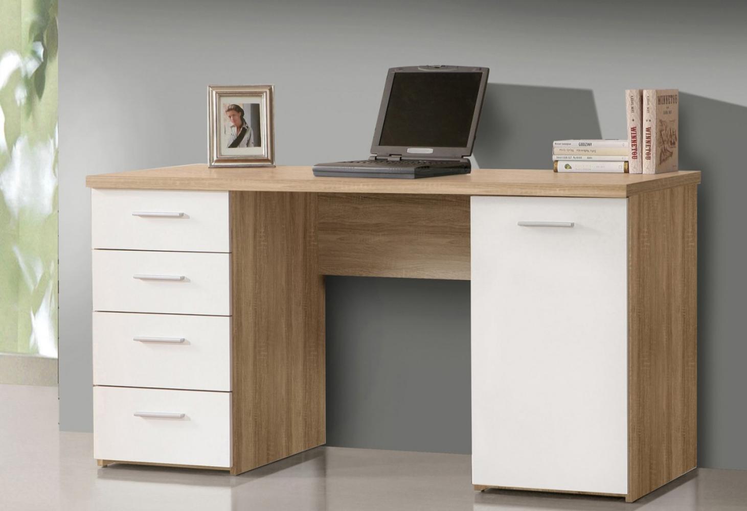 Schreibtisch PC-Tisch Bürotisch 145x60cm sonoma eiche weiß Modern Bild 1