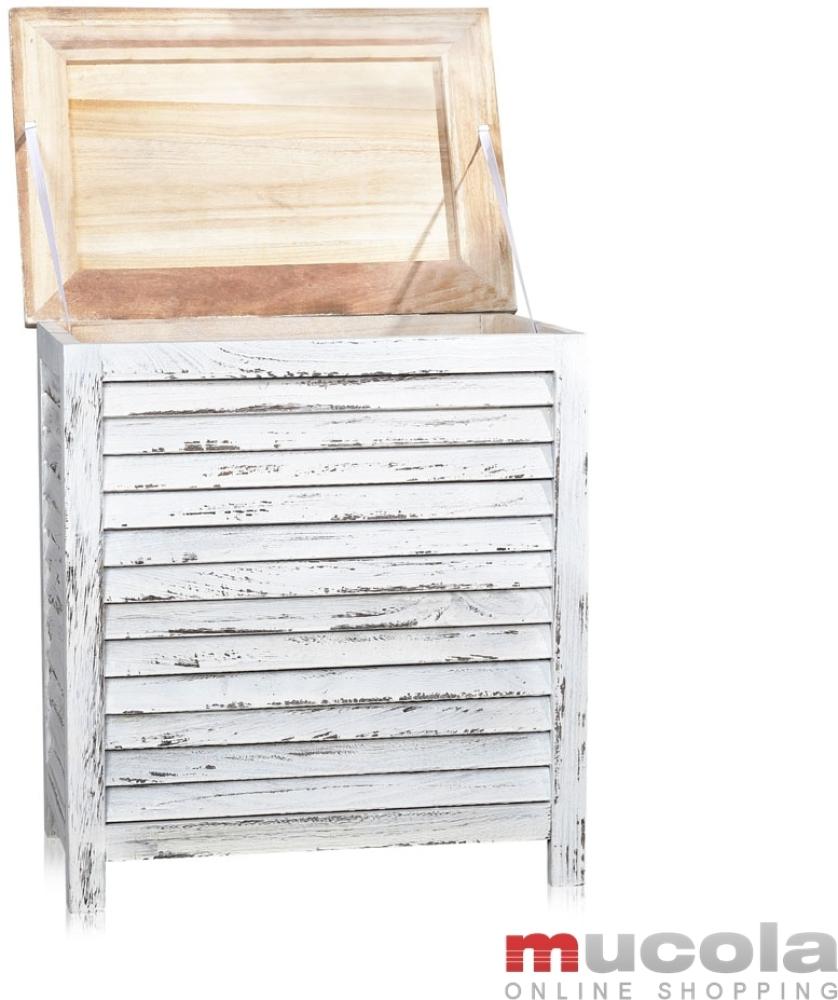 Truhe Wäschetruhe Aufbewahrungstruhe Shabby Stil weiß Holzkiste Lamellen Holzbox Bild 1