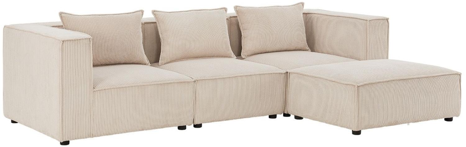 Juskys modulares Sofa Domas L - Couch für Wohnzimmer - 3 Sitzer - Ottomane, Armlehnen & Kissen - Ecksofa Eckcouch Ecke - Garnitur Cord Beige Bild 1