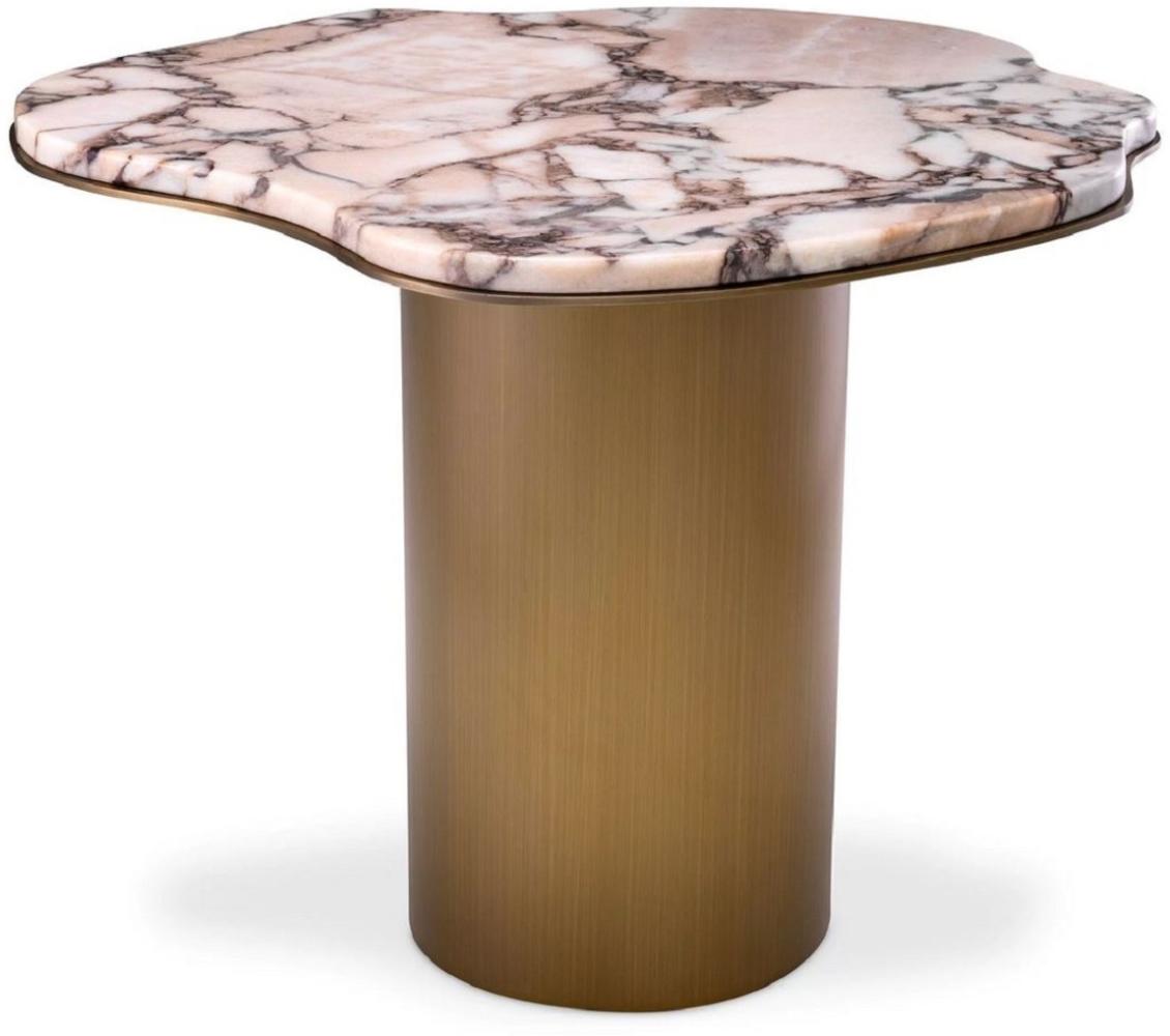 Casa Padrino Luxus Beistelltisch Mehrfarbig / Messing 58,5 x 60,5 x H. 51 cm - Edelstahl Tisch mit Marmorplatte - Wohnzimmer Möbel - Luxus Möbel - Wohnzimmer Einrichtung - Luxus Qualität Bild 1