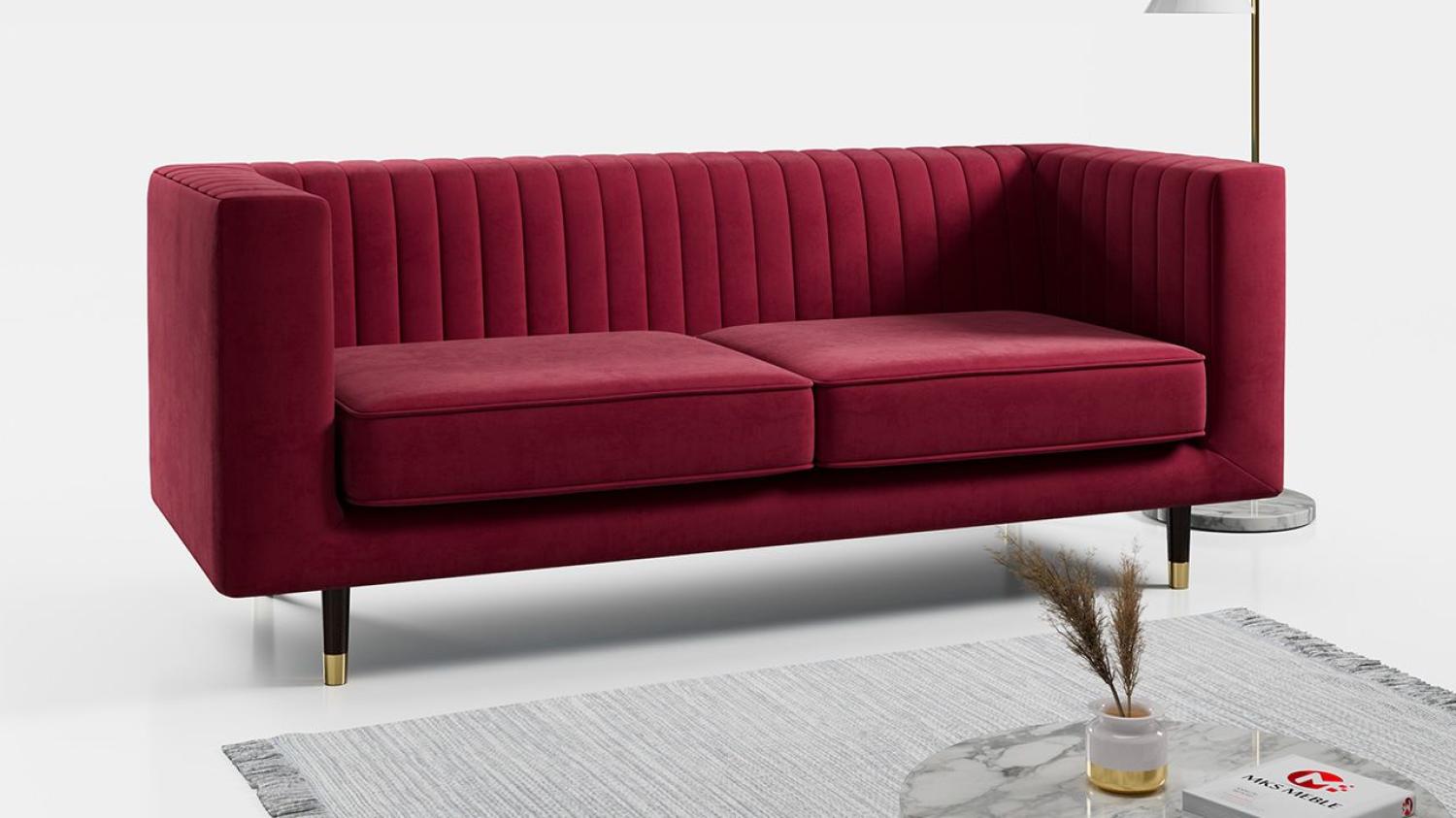 Sofa - Moderne Polstersofa - Skandinavische Deko - ELMO - 3 Sitzer - Rot Mikrofaser Bild 1