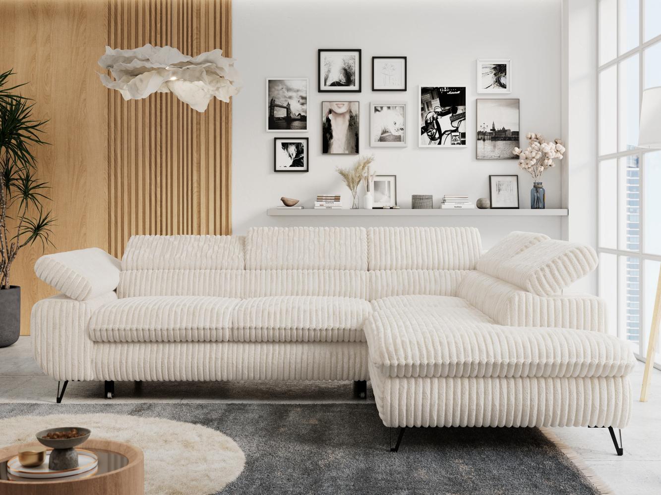 Ecksofa mit Bettfunktion, Modern Sofa, L-form, Einstellbare Kopfstützen, Bettkasten - PETER - Beige Cord - rechts Bild 1