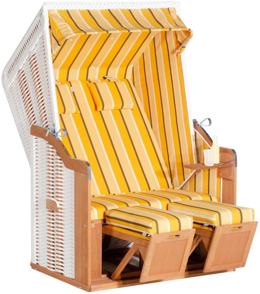 SunnySmart Garten-Strandkorb Rustikal 50 PLUS 2-Sitzer weiß/gelb mit Kissen Bild 1