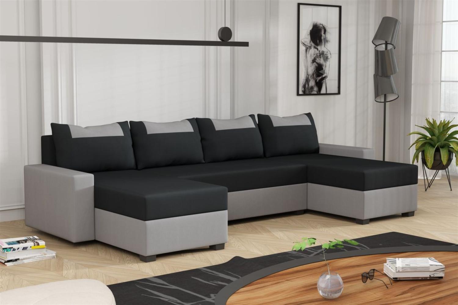 Wohnlandschaft Schlafsofa Sofa HEDVIG LUX Stoff Manila Hellgrau- Schwarz Bild 1