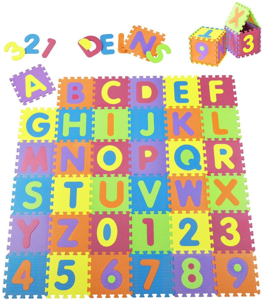 Juskys Kinder Puzzlematte Kim 36 Teile mit Buchstaben A-Z & Zahlen 0-9 - rutschfest & abwischbar Puzzle ab 10 Monate - EVA Schaumstoff – Spielmatte Bild 1