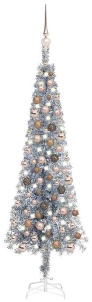 vidaXL Schlanker Weihnachtsbaum mit LEDs & Kugeln Silbern 120 cm, Mit Beleuchtung [3078090] Bild 1