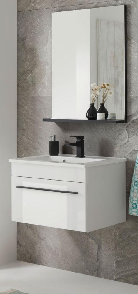 Badmöbel Set 3-teilig Design-D mit Waschbecken in Hochglanz weiß 60 x 200 cm, mit Waschbecken Bild 1