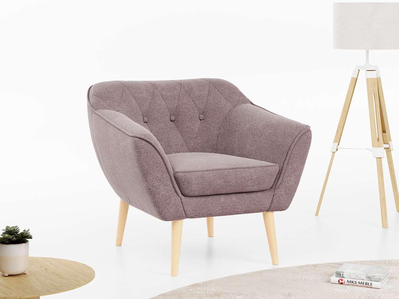 Sofa, Skandinavischer Stil, Holzbeine - PIRS - 1 Sitzer - Rosa - Struktur Bild 1