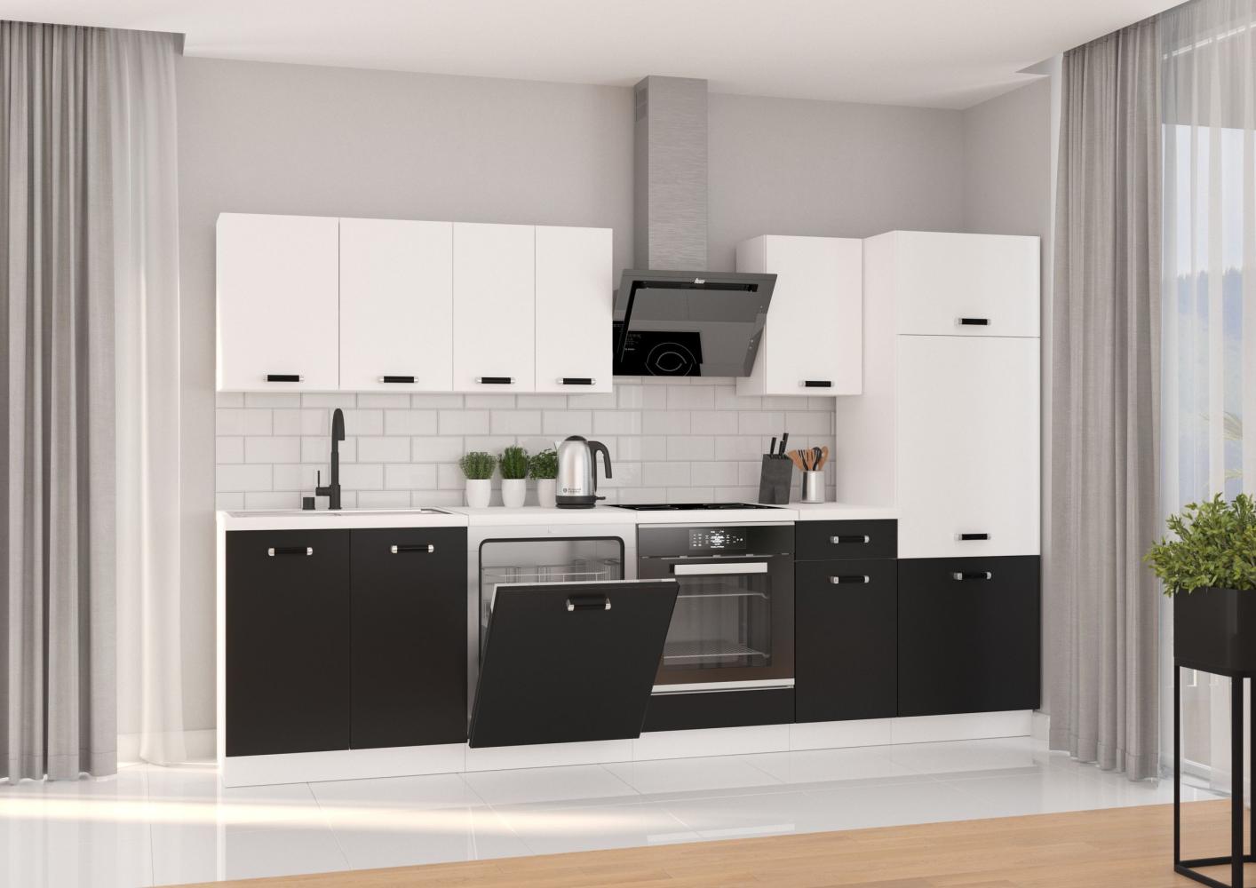 Küche Omega XL Küchenzeile Küchenblock Einbauküche, Schwarz + Weiß matt, 300 cm Bild 1