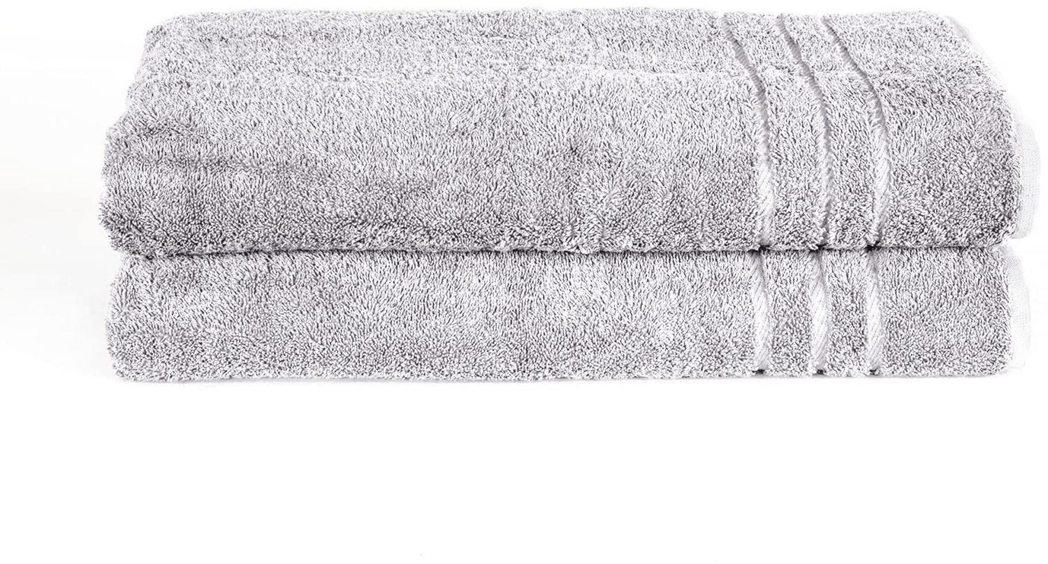 Komfortec 2er Saunatuch Set 80x200 cm aus 100% Baumwolle, XXL-Saunatücher, Sauna Handtuch, Weich, Groß, Frottee, Schnelltrocknend, Silber Grau Bild 1