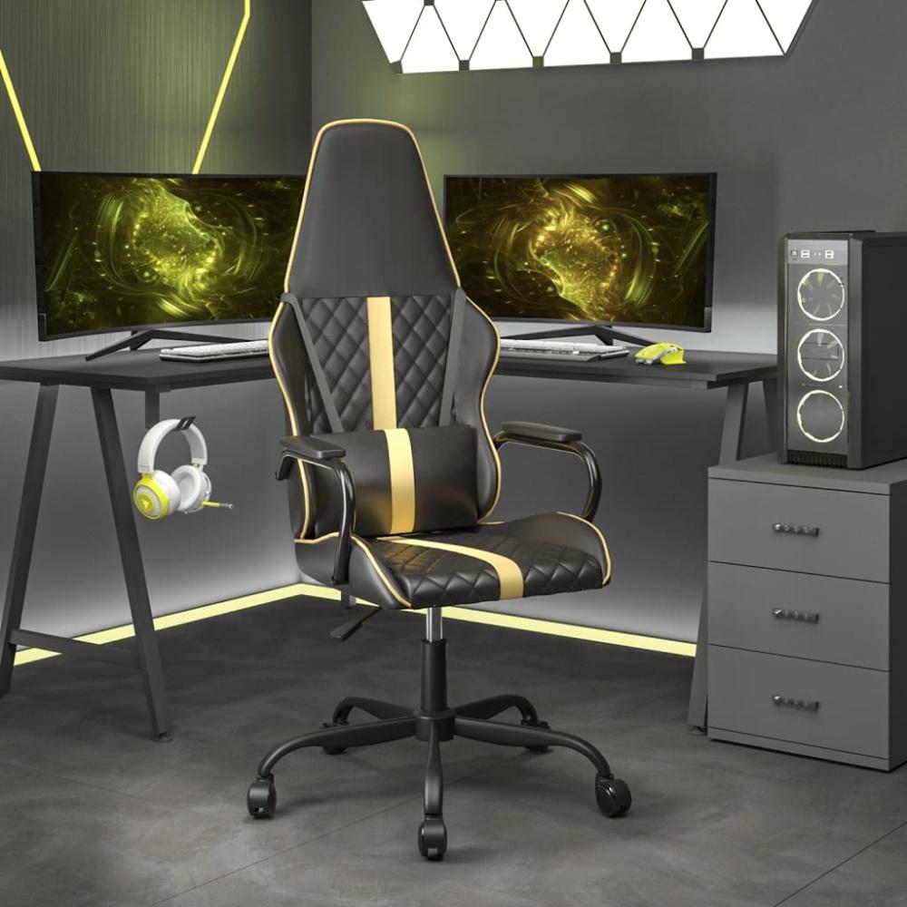vidaXL Gaming-Stuhl mit Massagefunktion Gold und Schwarz Kunstleder Bild 1