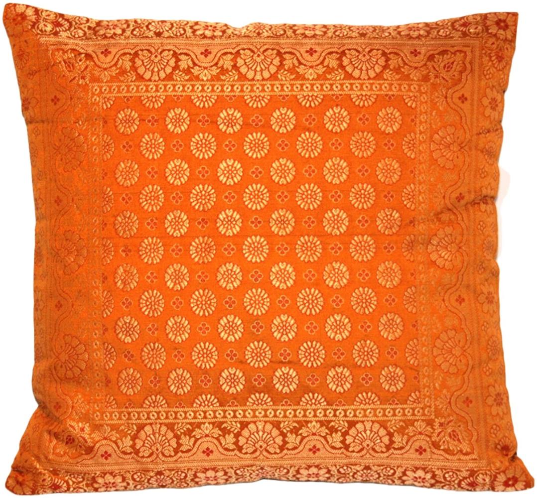 Handgewebter indischer Banarasi Seide Deko-Kissenbezug in Orange - 40 cm x 40 cm | 16 x 16 Zoll Bild 1