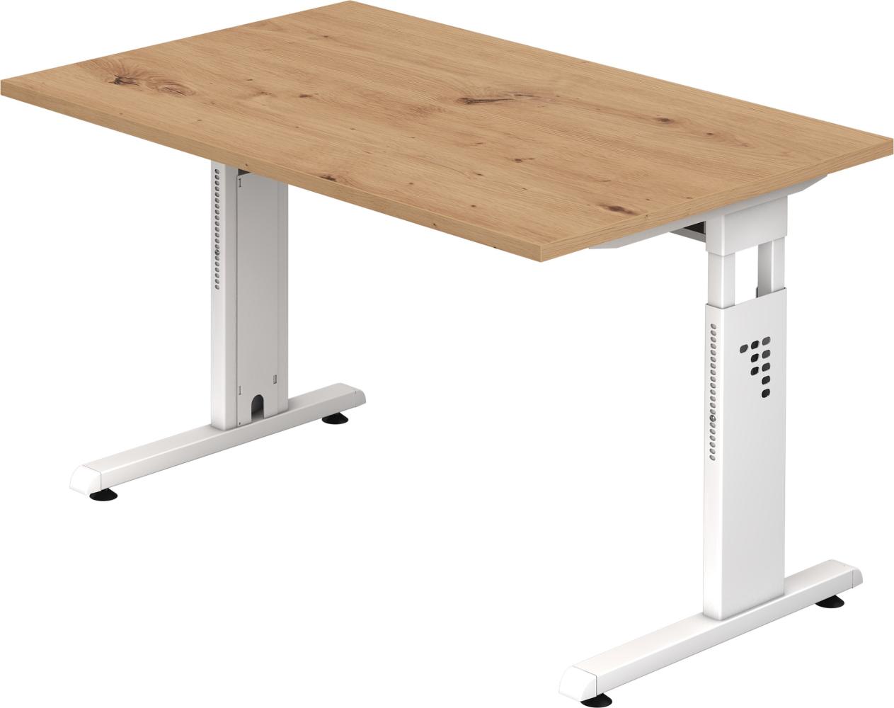 bümö® Schreibtisch O-Serie höhenverstellbar, Tischplatte 120 x 80 cm in Asteiche, Gestell in weiß Bild 1