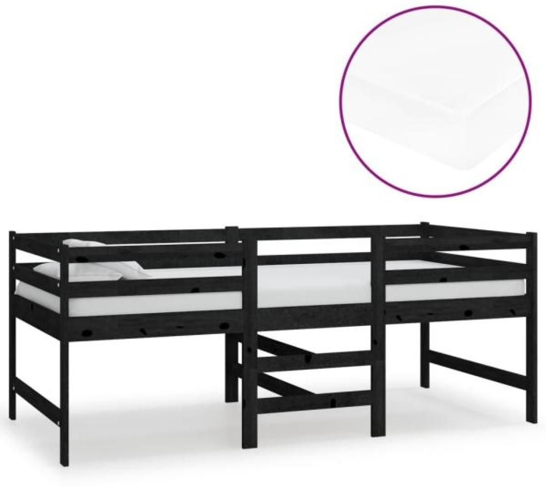 vidaXL Mittelhohes Bett mit Matratze Schwarz 90x200 cm Massivholz Kiefer Bild 1