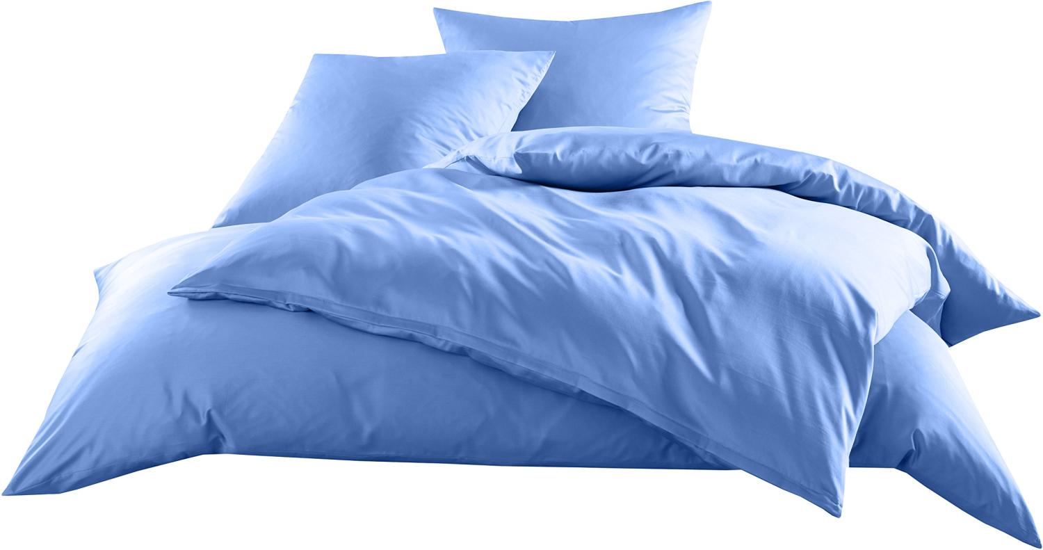 Mako-Satin Baumwollsatin Bettwäsche Uni einfarbig zum Kombinieren (Bettbezug 155 cm x 220 cm, Hellblau) Bild 1