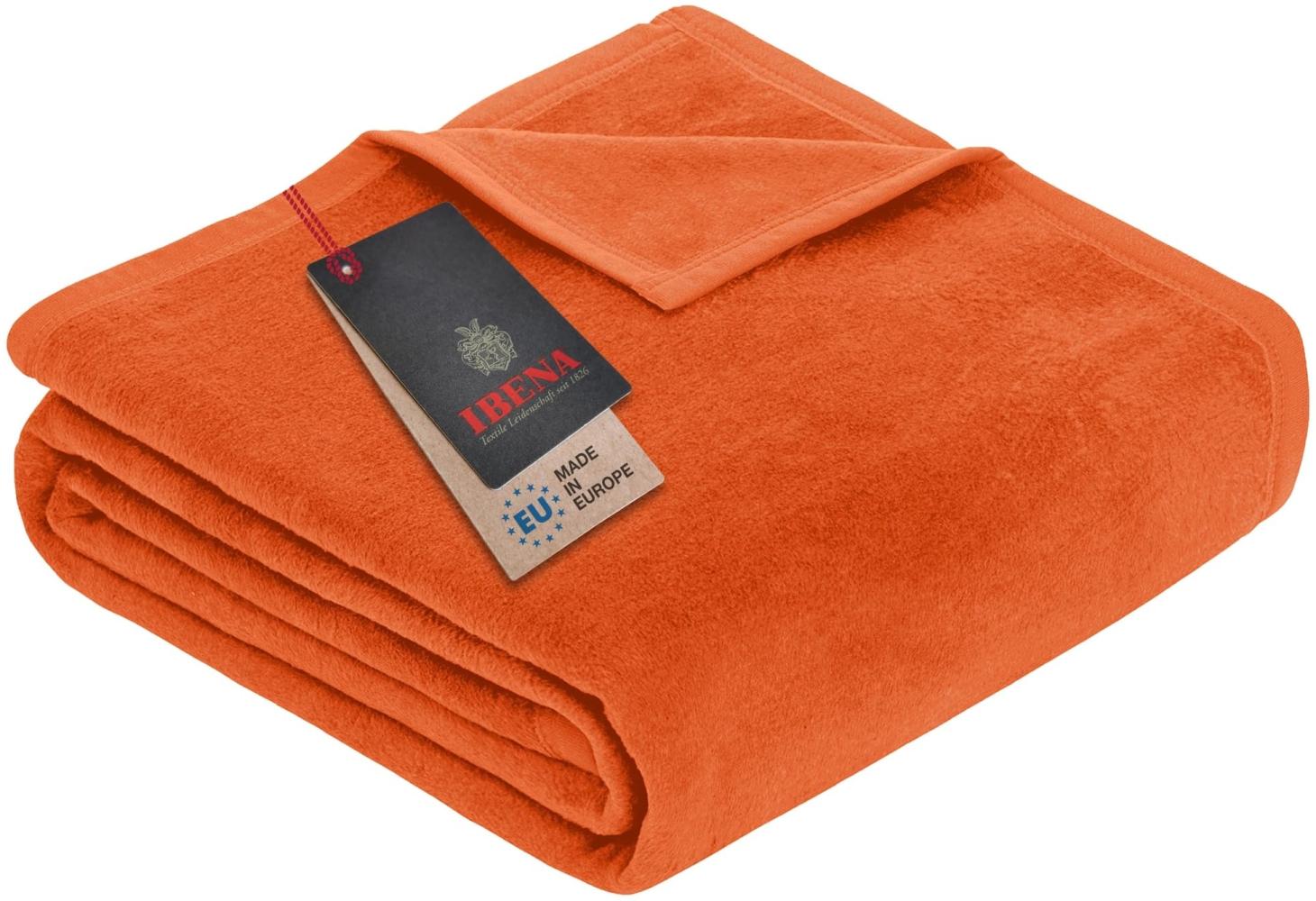 Ibena Porto XXL Decke 220x240 cm – Baumwollmischung weich, warm & waschbar, Tagesdecke orange einfarbig Bild 1
