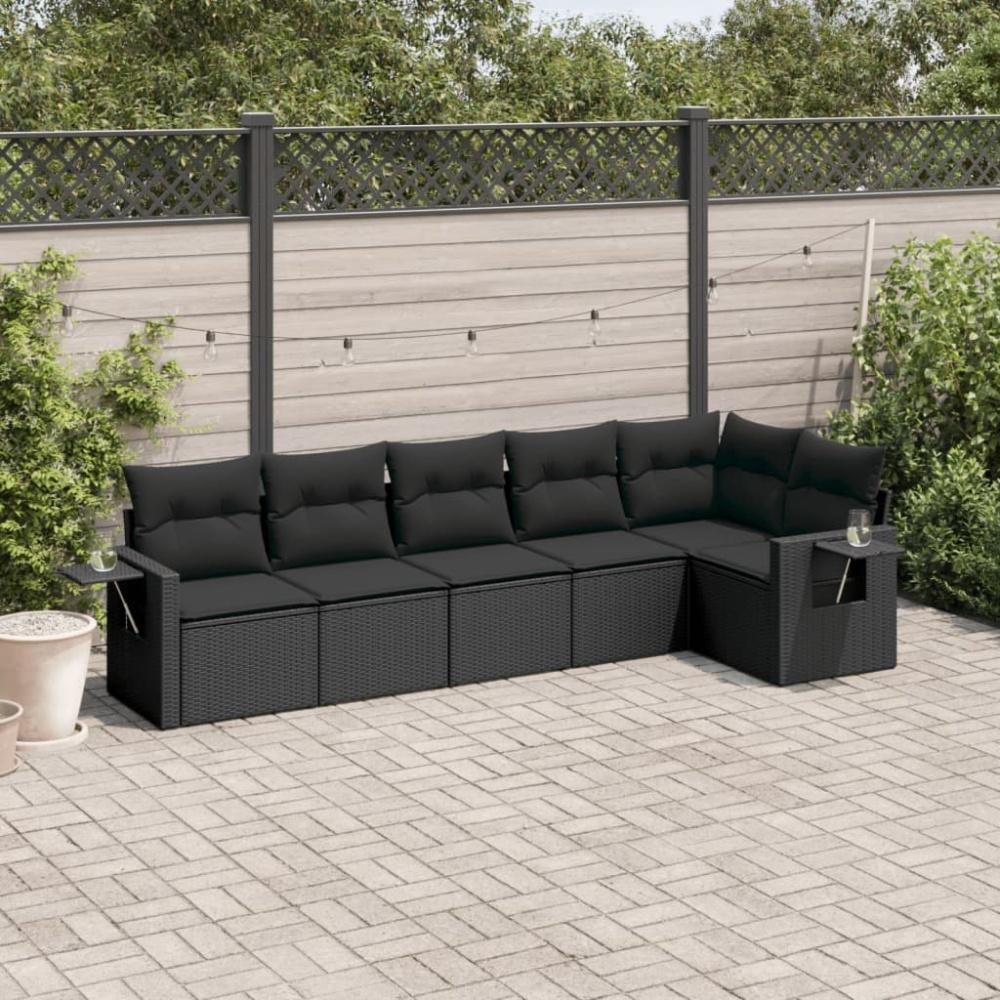 vidaXL 6-tlg. Garten-Sofagarnitur mit Kissen Schwarz Poly Rattan Bild 1