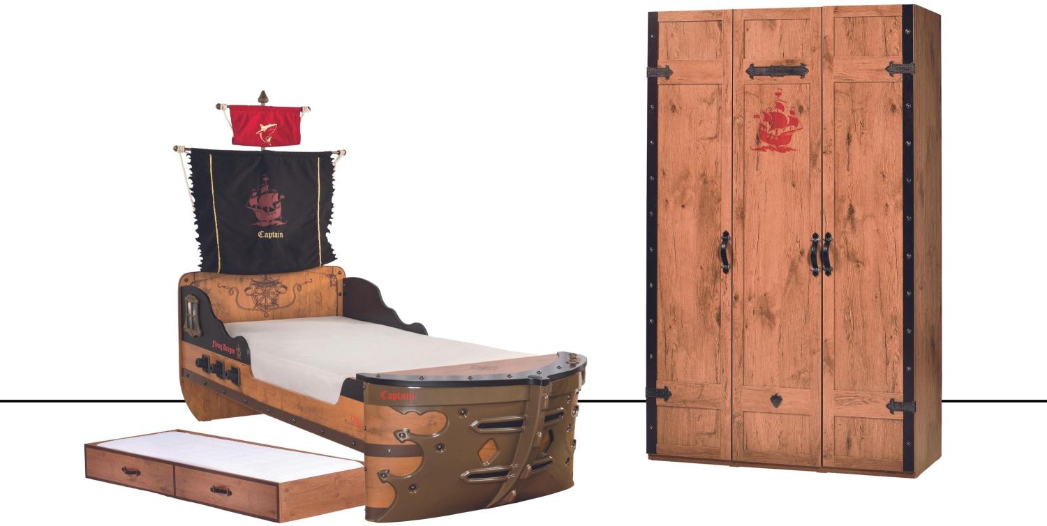 Cilek Pirate Bay Kinderzimmer 2-teilig mit Piratenbett in Schiffsform inkl. Ausziehbett Komplettzimmer ohne Matratze Bild 1