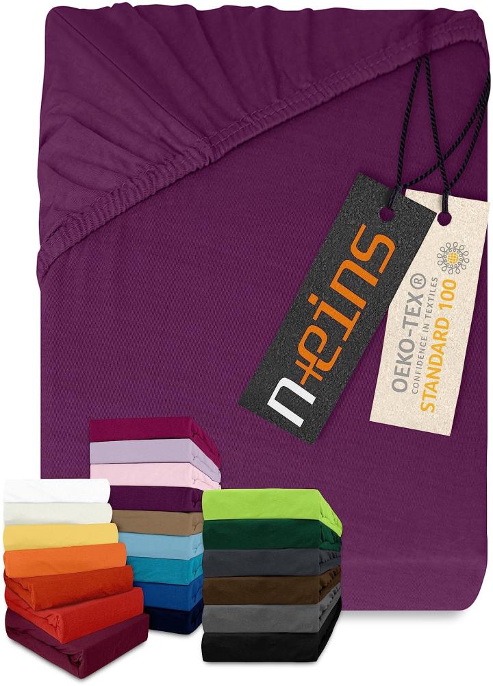 npluseins klassisches Jersey Spannbetttuch - vielen Farben + Größen - 100% Baumwolle 159. 192, 200 x 220 cm, lila Bild 1