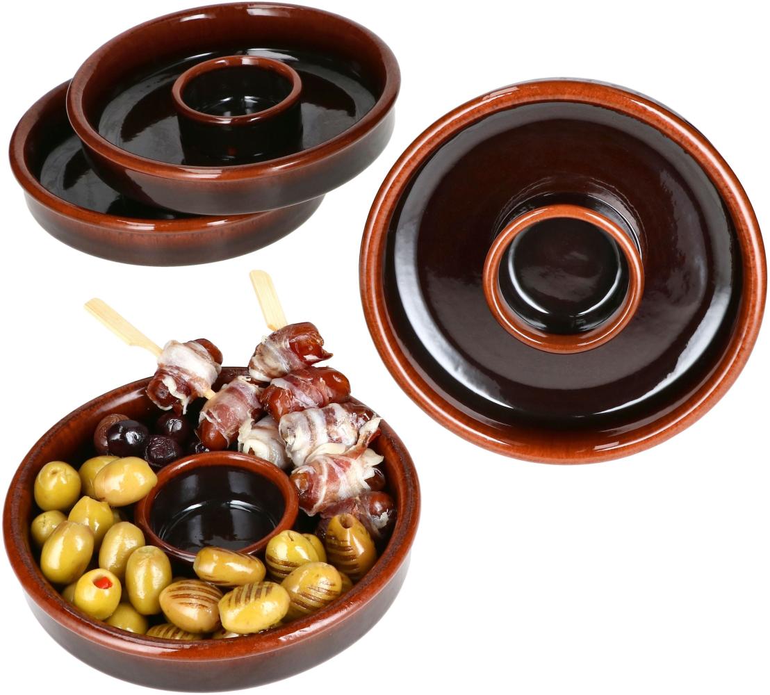 4x Juego Tapas Schale Ø17,8cm Olivenschale Ton-Cazuela mit Kernablage Antipasti Bild 1