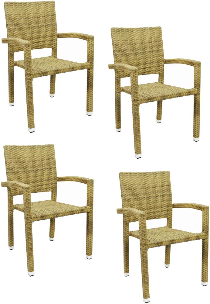 4x KONWAY® PORTO Stapelsessel Elfenbein Polyrattan Garten Sessel Stuhl Set beige Bild 1