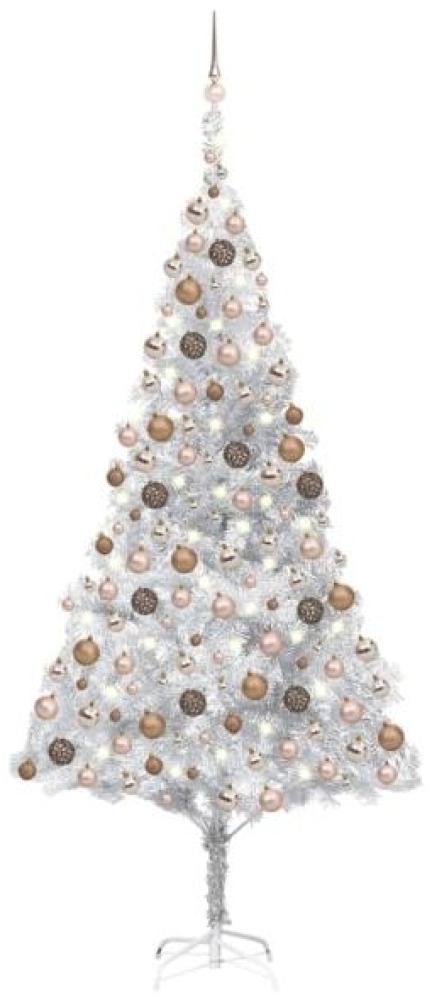 vidaXL Künstlicher Weihnachtsbaum mit LEDs & Kugeln Silbern 210cm PET, Mit Beleuchtung [3077611] Bild 1