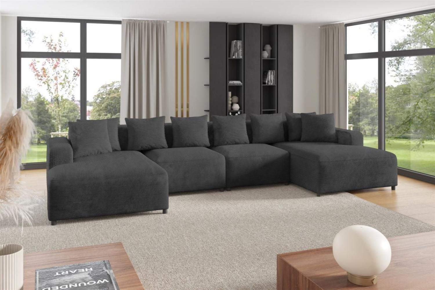 Wohnlandschaft Sofa U-Form Designersofa MEGAN in Stoff Poso Dunkelgrau Bild 1