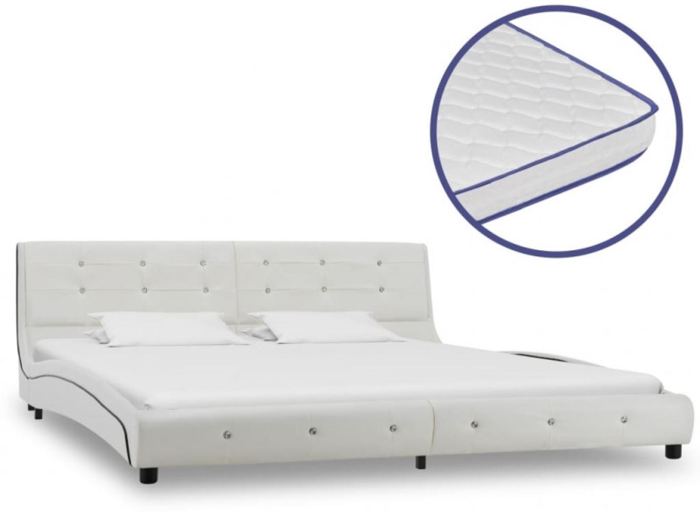 vidaXL Bett mit Matratze Kunstleder - mit Steinchen Weiß 180 x 200 cm Memory-Schaum Bild 1
