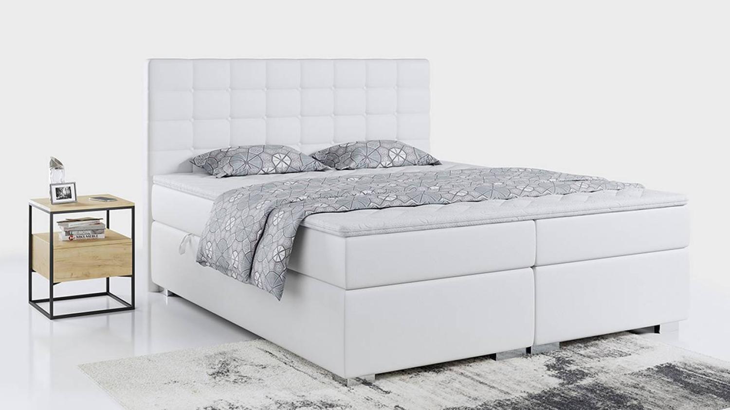 Boxspringbett, Deko Bed mit Matratze und Topper - CASSI - 140x200cm - Weiß Kunstleder - H4 Bild 1